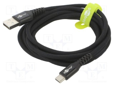 Cablu USB 2.0 Goobay USB A - USB C 2m negru 60W 3A foto