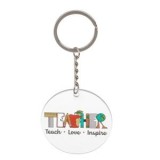 Breloc argintiu cu mesaj Teacher - Teach - Love - Inspire, 10 cm, CMCLASS