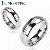 Inel lucios din tungsten de culoare argintie, linie mijlocie cu crestături, 6 mm - Marime inel: 57