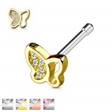 Piercing pentru nas, din o&Aring;&pound;el, fluture cu zirconii lucioase, &Atilde;&reg;ncorporate - Culoare Piercing: Auriu - transparent