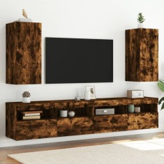 vidaXL Comoda TV de perete cu LED, 2 buc. stejar fumuriu,30,5x35x70 cm foto
