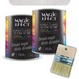 Pachet vopsea decorativa pe baza de apa, interior, Magic Efect, dune de nisip, absolute white 10 / argintiu, 2 x 0.9 L + pensula