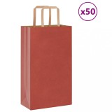 vidaXL Pungi de h&acirc;rtie 50 buc cu m&acirc;nere roșii 21x11x36 cm