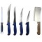Set 4 cutite profesionale de macelarie, filetat, injunghiat, transat, dezosat, otel carbon, masat pentru ascutit, satar