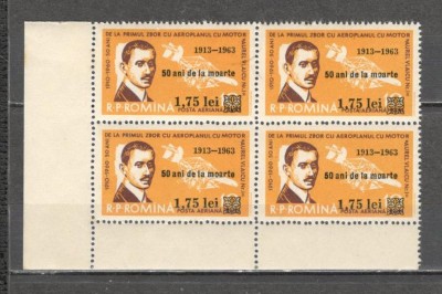 Romania.1963 Posta aeriana:50 ani moarte A.Vlaicu-supr. bloc 4 TR.618 foto