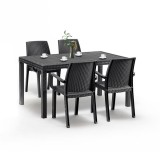 Set mobilier gradina Leziter Corri 4 persoane, plastic, efect ratan, grafit