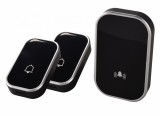Sonerie fara fir 2 transmitatoare - comutator cu baterie 12V (2 butoane) si 1 receptor negru ( 1 sonerie) la priza , IP44, Omu System