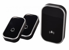 Sonerie fara fir 2 transmitatoare - comutator cu baterie 12V (2 butoane) si 1 receptor negru ( 1 sonerie) la priza , IP44