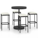 VidaXL Set mobilier bar de grădină cu perne, 5 piese, negru, poliratan