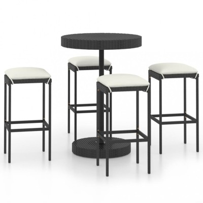 vidaXL Set mobilier bar de grădină cu perne, 5 piese, negru, poliratan foto