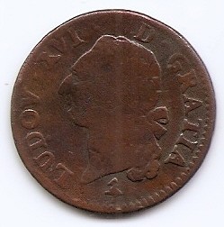 Franta 1 Sol 1791 A - Ludovic XVI, Cupru, 29 mm, KM-578.1 foto