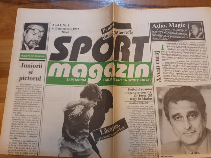 sport magazin 4 -10 noiembrie 1992-anul 1,nr.1-marius lacatus,magic johnson