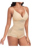 Costum modelant pentru femei cu controlul abdomenului, din plasă, cu croșetare, subțire, sculptant, cu bretele ajustabile, modelator de corp