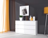 Comoda Albă Modernă MP6, 6 Sertare, 130x44x80 cm, PAL Melaminat, Living/Dormitor