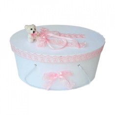 Cutie trusou botez dantela roz si ursulet, Denikos&reg; 401