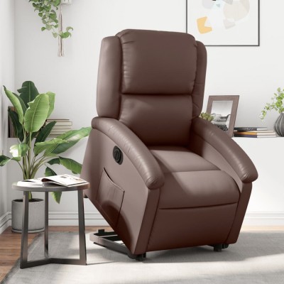vidaXL Fotoliu rabatabil electric cu ridicare, maro, piele ecologică 3204242 foto