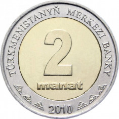 Turkmenistan 2 Manat 2010 - Bimetalica, 28mm, KM-104 UNC !!!