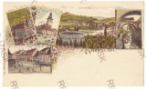 373 - BRASOV, Black Church, Market, Panorama, Litho - old postcard - unused, Necirculata, Printata