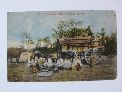 Rară! Carte poștala necirculată șatra de țigani rom&amp;acirc;ni căruțași aproximativ 1905 foto