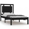 Cadru de pat mic single, negru, 75x190 cm, lemn masiv