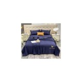 Cumpara ieftin Lenjerie de Pat din Matase cu Pilota, 4 Piese pentru Pat Dublu - Bleumarin - SIPRQ-01