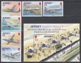 Jersey 2009 - Istoria aviației - A 75-a aniversare a primului zbor de la Jersey la South Hampton, Serie + Colita, MNH