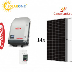 Kit sistem fotovoltaic 6 kW monofazat, invertor Fronius si 14 panouri Canadian Solar 430W