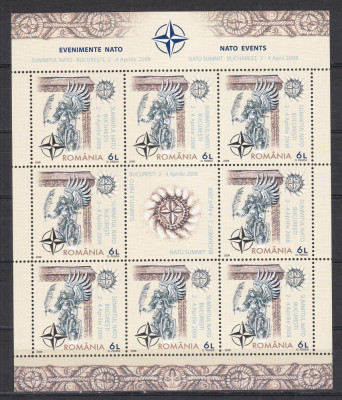 ROMANIA 2008 LP1798 a EVENIMENTE NATO COALA 8 TIMBRE +1 VINIETA FOLIO ARGINT MNH foto