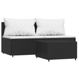 Cumpara ieftin Set mobilier de gradina cu perne, 3 piese, negru, poliratan