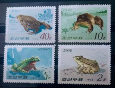 Korea 1974 broaște, fauna marina , amfibieni animale, fauna , serie 4v nestampilat