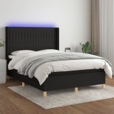Cumpara ieftin Pat cu arcuri, saltea și LED, negru, 140x200 cm, textil