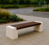 Banca stradală din beton cu marmura alba,sezut din lemnn de brad 200cm