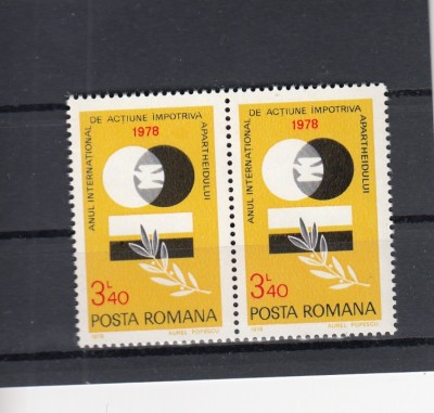 ROMANIA 1978 LP 967 ANUL INTERNATIONAL IMPOTRIVA APARTHEIDULUI PERECHE MNH foto