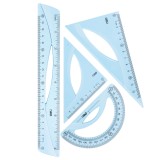Set geometrie 4 piese albastru transparent Deli