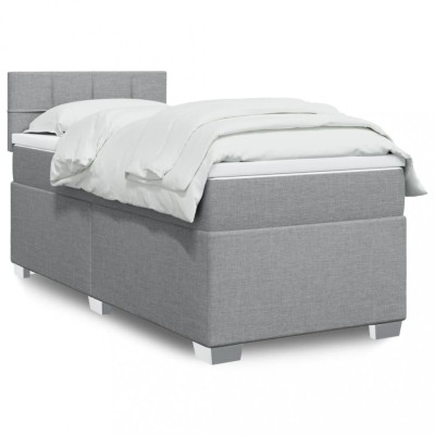 vidaXL Pat box spring cu saltea, gri deschis, 90x190 cm, textil 3288043 foto