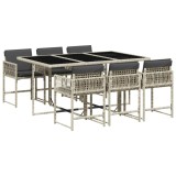 Cumpara ieftin Set mobilier de gradina cu perne, 7 piese gri deschis poliratan