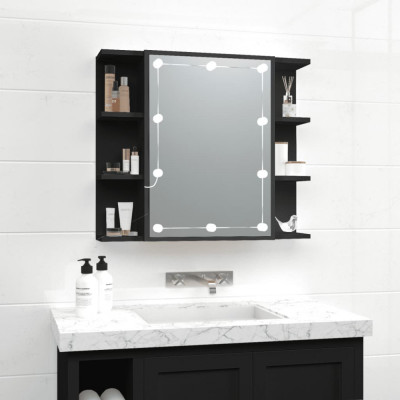 vidaXL Dulap cu oglindă și LED, negru, 70x16,5x60 cm foto