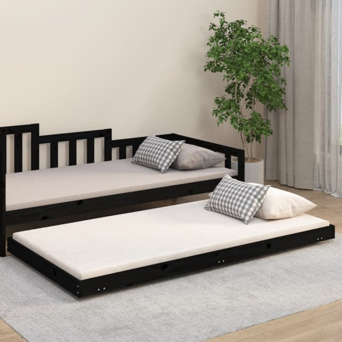 vidaXL Cadru de pat, negru, 100x200 cm, lemn masiv de pin 823493