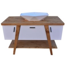 Masca lavoar lemn masiv + mdf alb, 3 usi si un raft mare, 120 x 55 x 75 cm