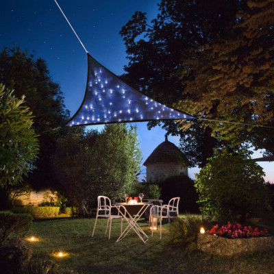 Perel P&amp;acirc;nză parasolar LED Starry Sky triunghi 3,6 m, albastru &amp;icirc;nchis foto