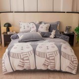 Lenjerie de pat single,cocolino,4 piese,cearceaf de pat normal,gri cu ursuleti-A941