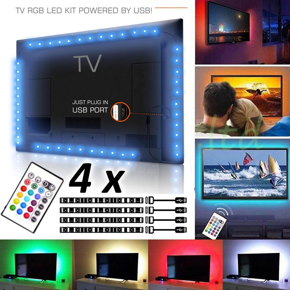 Kit Premium 4 x Banda LED USB pentru Iluminare Ambientala in Spatele  Televizorului Backlight TV RGB, Model 4 Bucati cu Telecomanda | Okazii.ro