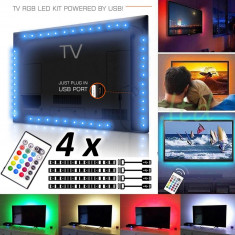 Kit Premium 4 x Banda LED USB pentru Iluminare Ambientala in Spatele Televizorului Backlight TV RGB, Model 4 Bucati cu Telecomanda foto