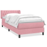 Cumpara ieftin Pat box spring cu saltea, roz, 80x220 cm, catifea