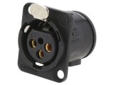 Conector XLR 3 pini THT Neutrik soclu mamă negru 6A cu buton