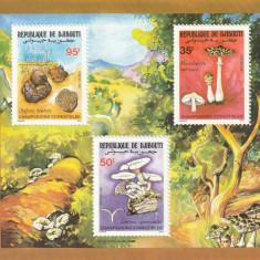 Djibouti 1987 - Flora,ciuperci,bloc 3 valori dantelate,MNH,Mi.Bl.138