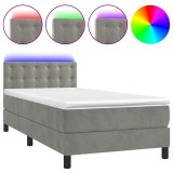 Cumpara ieftin Pat continental cu saltea &amp; LED, gri deschis, 80x200 cm catifea