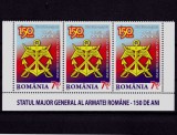 Cumpara ieftin ✅RO 2009 ,LP 1849 ,&quot;Statul Major -150 ani &quot;straif de 3 din mcoala- tab jos,MNH, Nestampilat