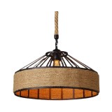 Plafoniera din fier cu fr&acirc;nghie de c&acirc;nepă, E27, Fara Bec, vintage, stil retro, reglabil, diametru 30 cm