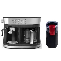 Pachet espressor 2 in 1 Studio Casa, Delicia Combi inox, 15 bari + Rasnita de cafea Studio Casa CG9101B18 Miss Crush, 150 W, lame inox, Negru/Rosu